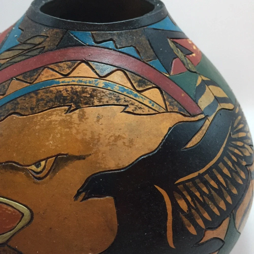 Stone Heat Studios Native American Craved/Painted Gourd
